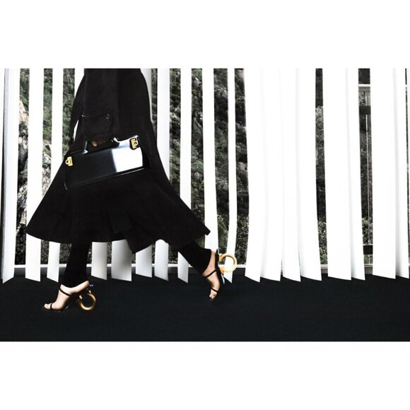 Ferragamo Elina Sandals in Black Leather 7.5 With Box Womens Logo High Heels - Picture 16 of 17